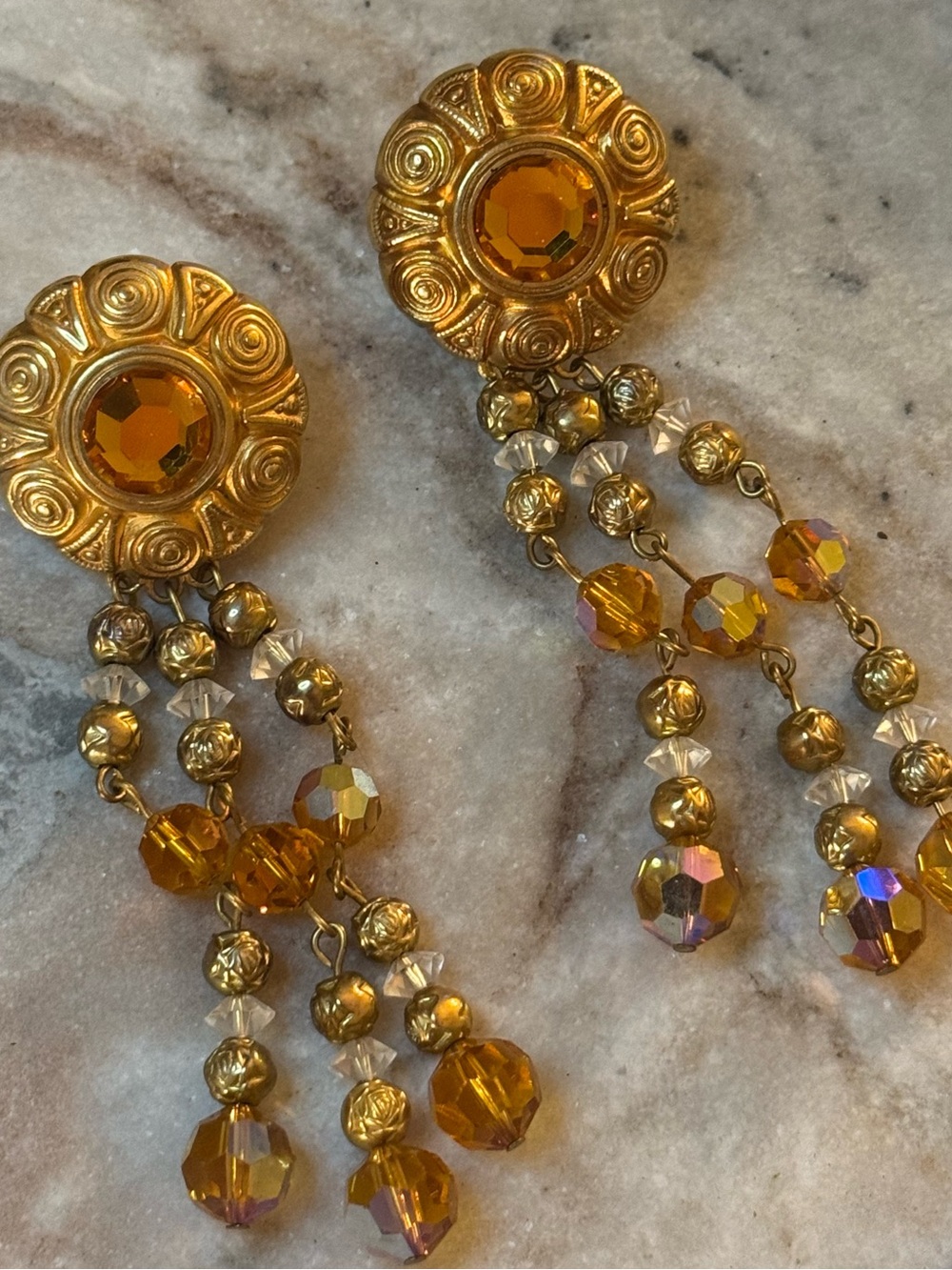Gold-Tone Amber Crystal Drop Earrings
